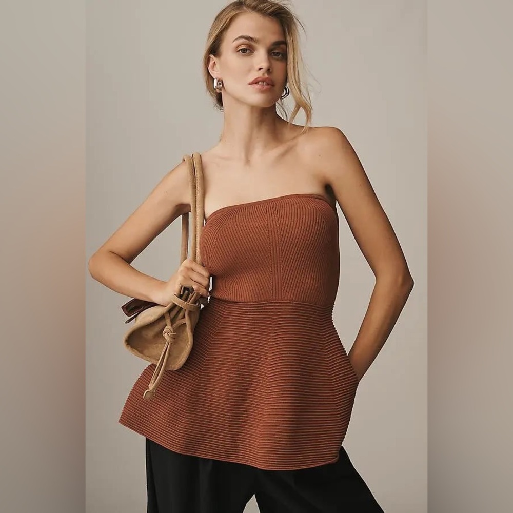 Maeve Strapless Peplum Knit Top